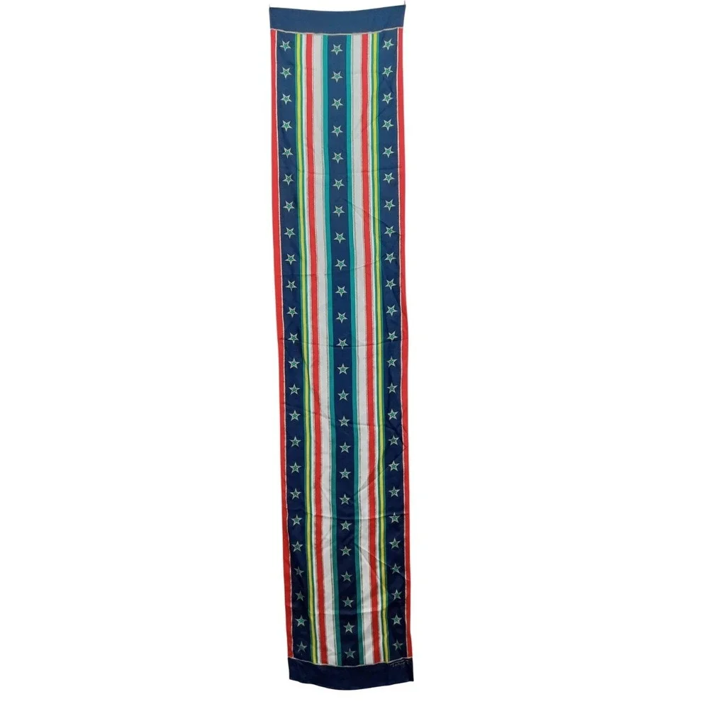 Talbots 100% Silk Scarf Stars Striped Multicolored Classic Vintage Size 58.5